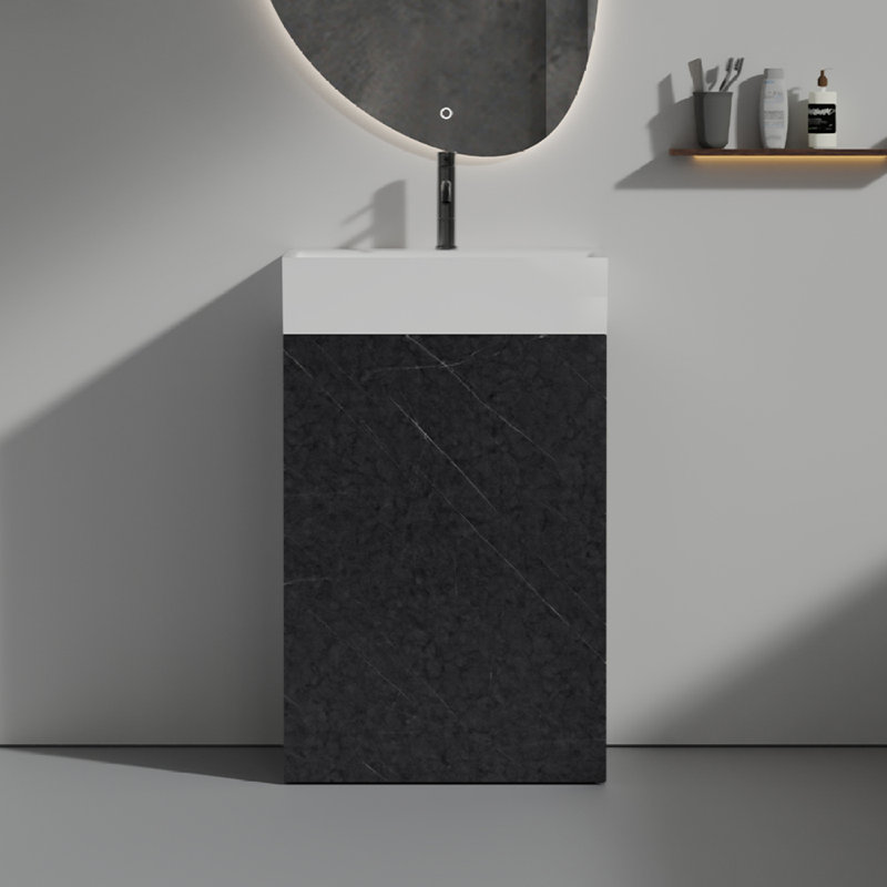 Meuble-lavabo en marbre avec lavabo en céramique, Noir