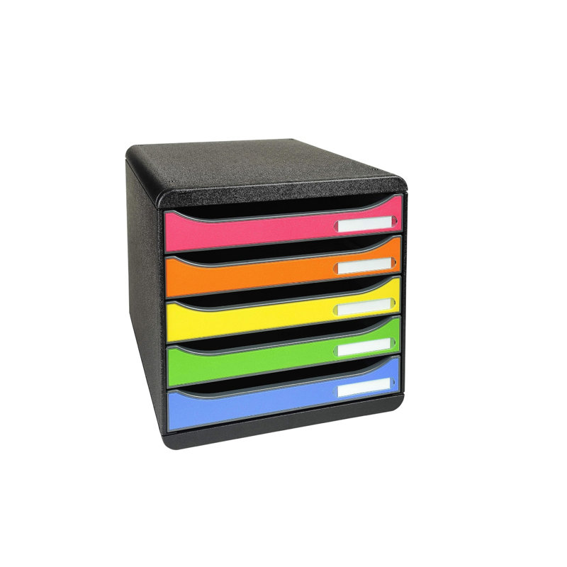 Black Plastic Desktop Drawer Set 5 x 43 mm Drawers for A4 Documents, Multicolor