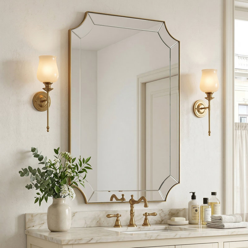 Miroir de salle de bain Minuette Cadre en acier inoxydable, 40 po x 24 po, Or brossé