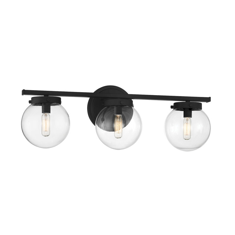 Luminaire de salle de bain à 3 lumières à intensité variable Finian en noir mat, Transparent, Noir mat