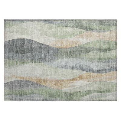 Machine Washable Indoor/Outdoor Xhevrie Aloe Rug