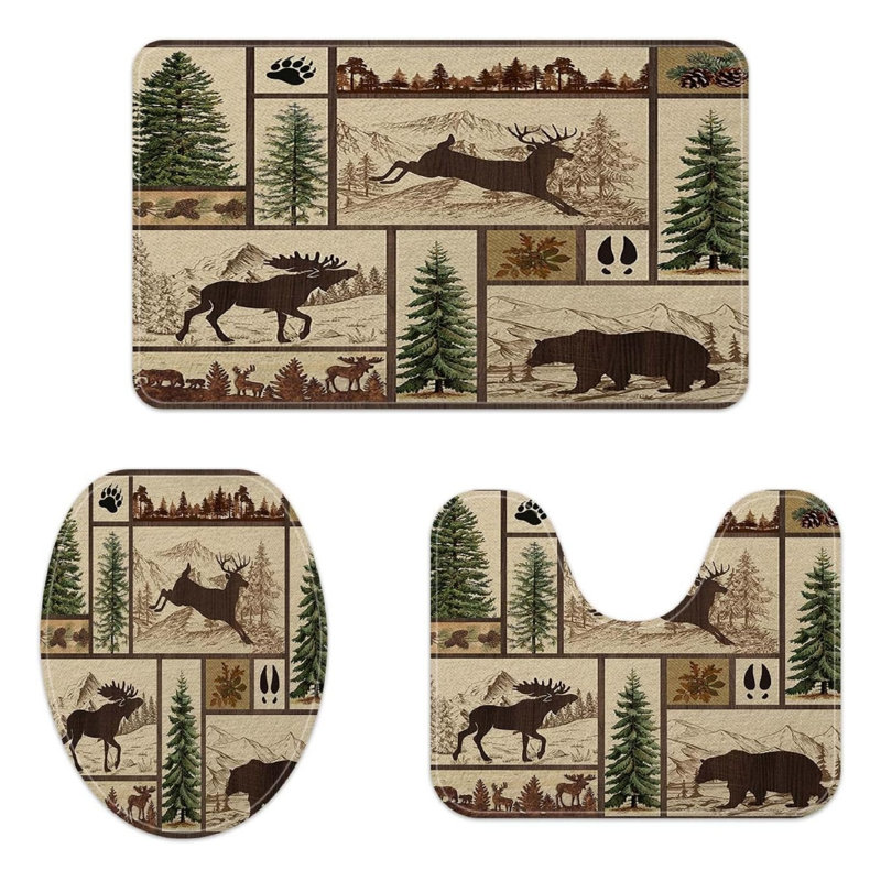 Ensemble de 3 tapis de douche Rustic, Tan/Beige, Scenic & Cityscapes