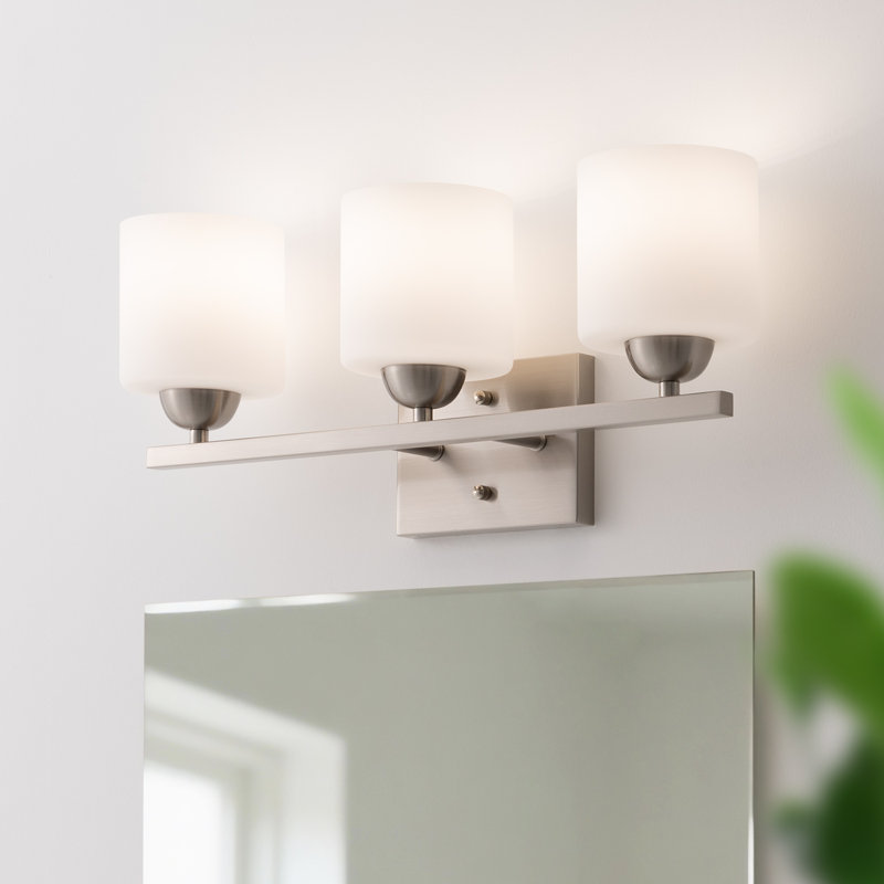 3-Light Bathroom Vanity Light Fixture with Opal Glass Shades, Brushed Nickel, 3