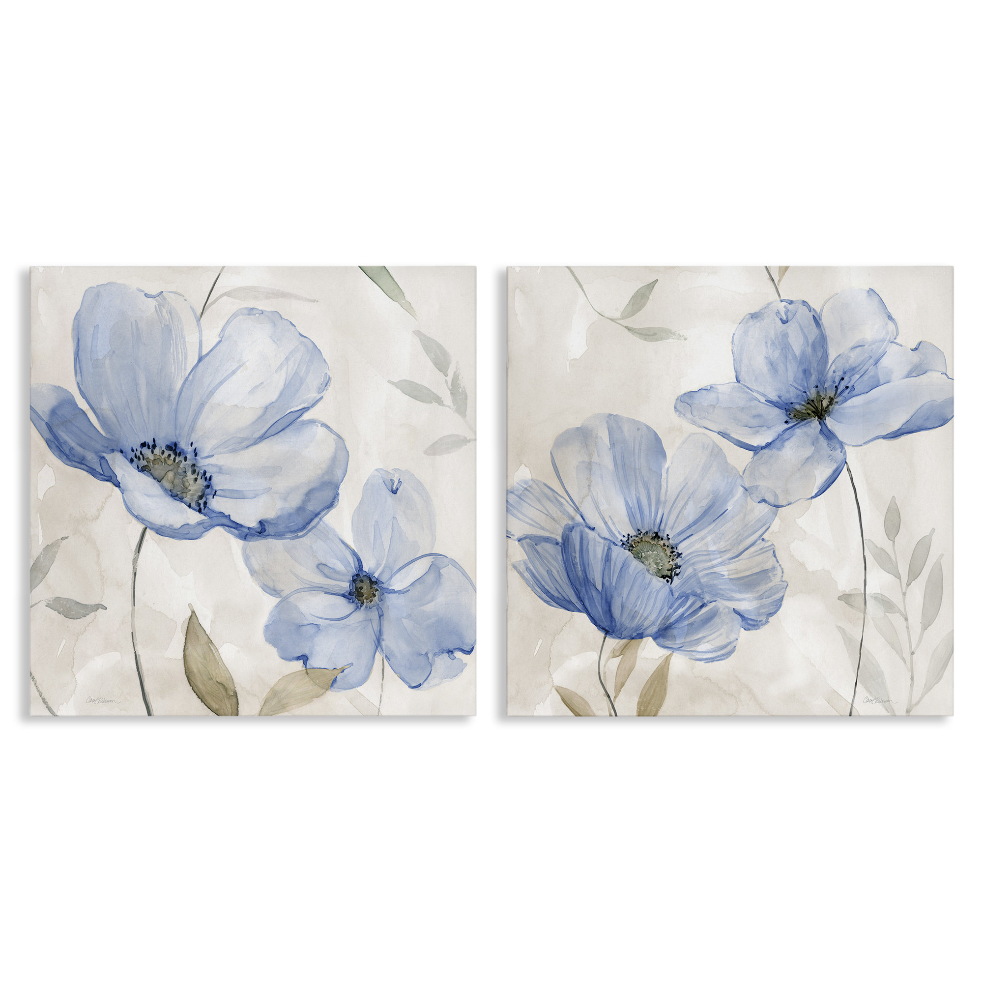 Red Barrel Studio® Blue Tone Various Flowers 2 Piece Canvas Wall Art ...
