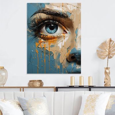 Yellow And Blue Woman Eye Expressionism III - Eye Metal Wall Art