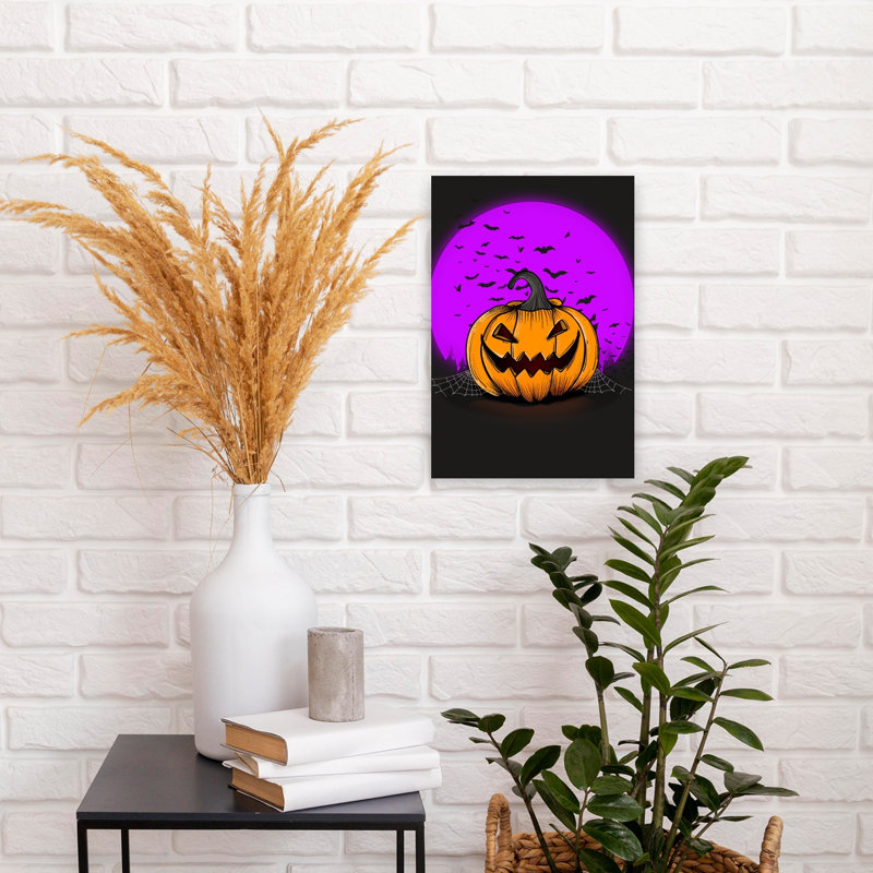 Spooky Halloween Night Abstract Contemporary Bat Spider Forest Landscape Wall Art Print by Nicholas - Print