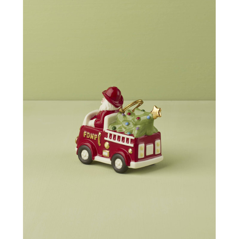 Santa In Fire Truck Ornament