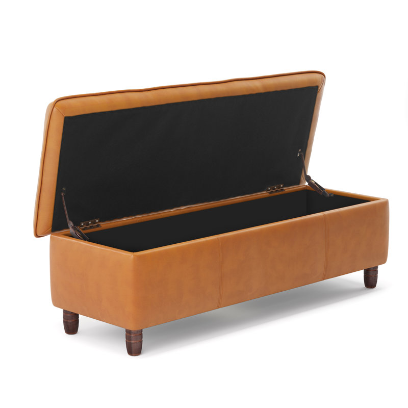 Breeanna Faux Leather Upholstered Storage Bench, Brown Faux Leather