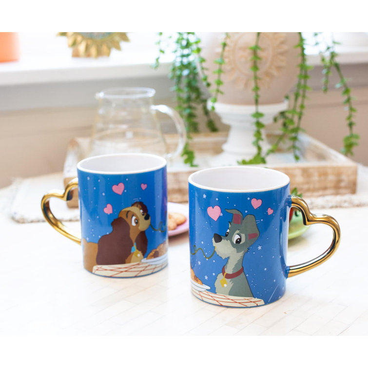 Silver Buffalo Disney Lady and the Tramp 2 Pack Ceramic 3D Sculpted Mug  Couple Set, 20 Ounces