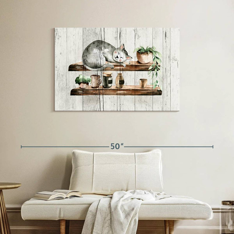 Chat endormi Brampt sur bois, H 26 po x l 39 po