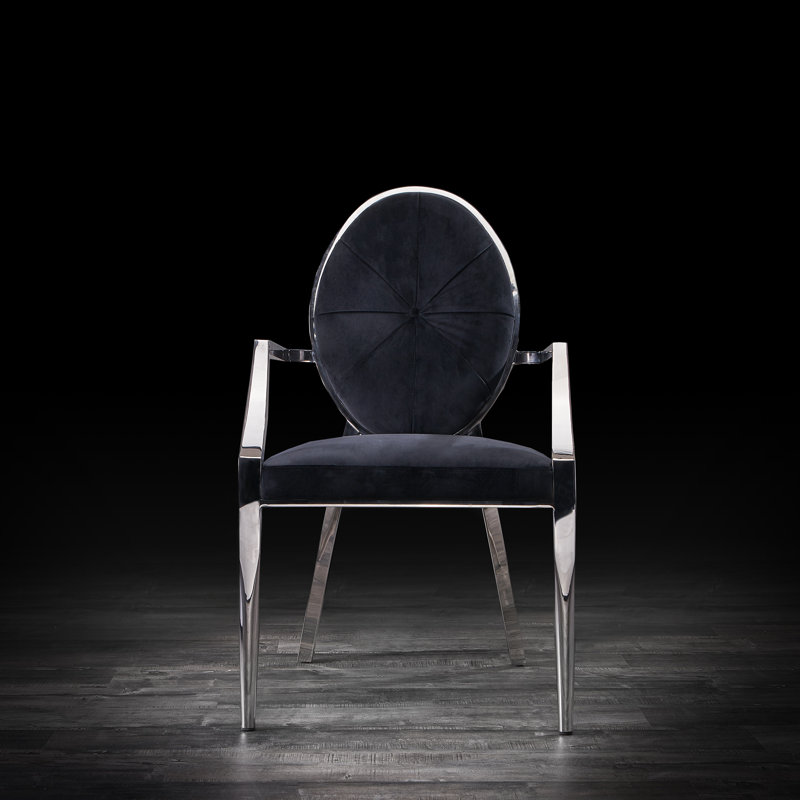 Teagan 18.5'' H Tufted Velvet Upholstered Armchair, Black, Silver