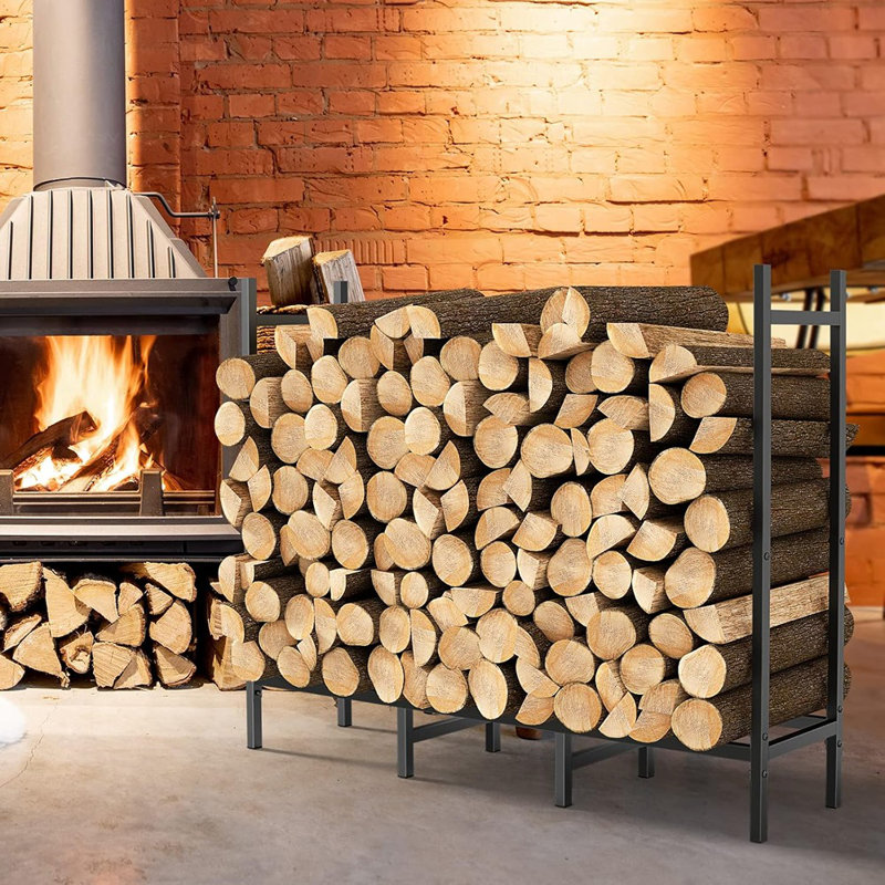 Support de support de bois de chauffage d'extérieur 4 pi pour rangement de bois de cheminée, support réglable pour empileur, support de bûches robuste pour organisateur
