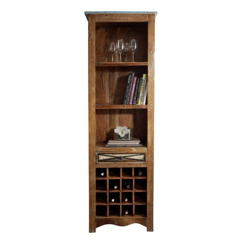 Nature Of Spirit 16 Bottle Solid Wood Floor Wine Bottle & Glass Rack in Brown