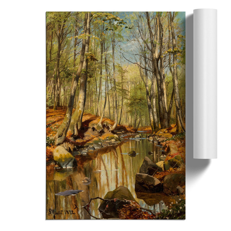 A Wooded River Landscape by Peder Mork Monsted - Unframed Photograph, 84cm H x 59cm W x 0.1cm D