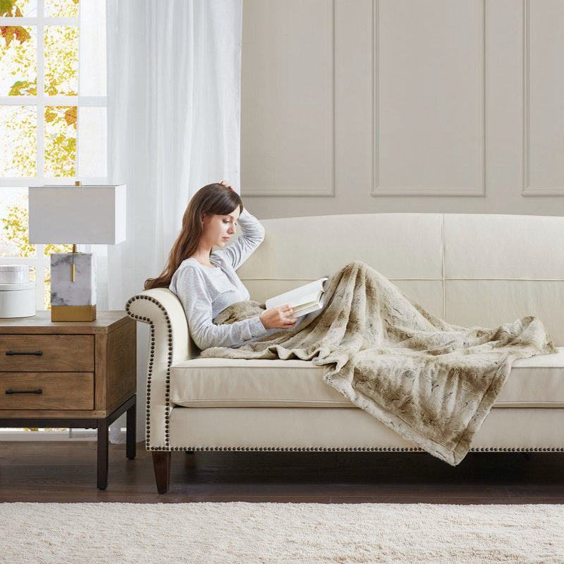 Luxurious Marselle 60"x70" Faux Fur Throw Blanket in Tan