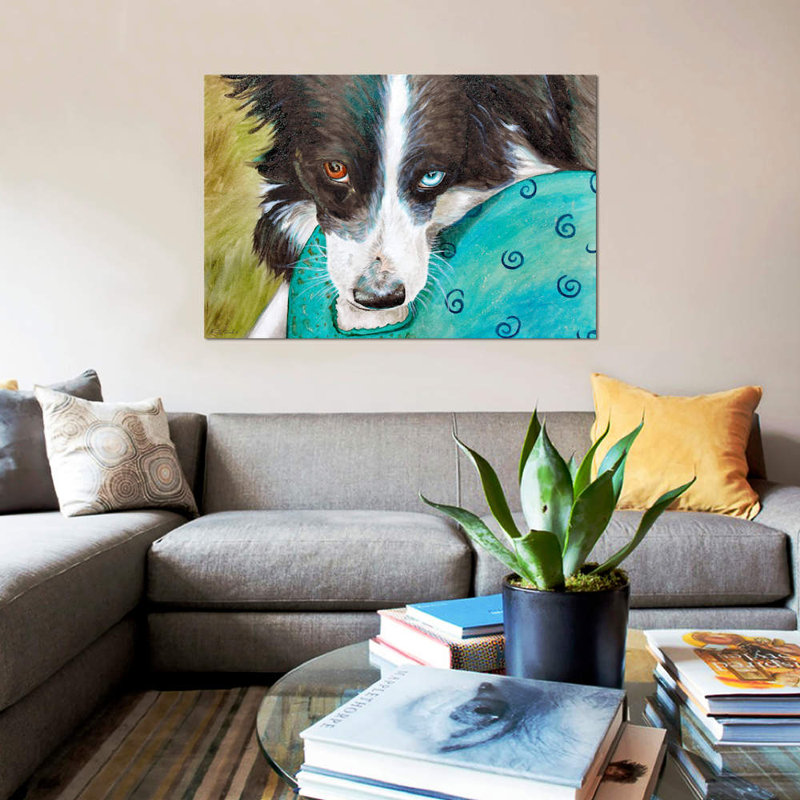«Border Collie» par Jennifer Redstreake, impression sur toile tendue, H 18 po x l 26 po x P 1,5 po, Pas de tapis