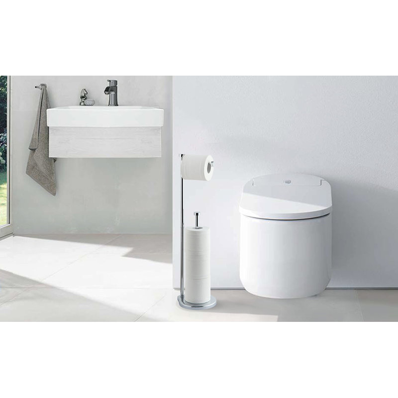Porte-papier hygiénique debout avec réserve, Chrome