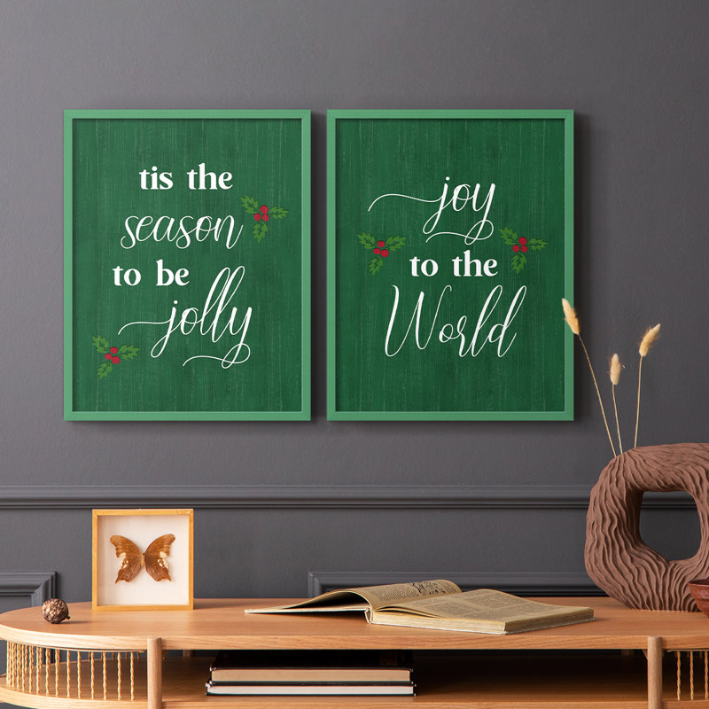Tis the Season Holly - reproduction encadrée de qualité supérieure - prête à être accrochée - aucun clou requis - aucun clou requis