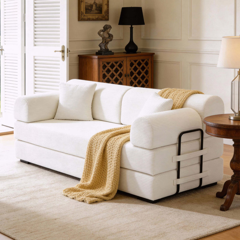 Canapé-lit convertible 4-en-1 avec velours côtelé et mousse 30D - sans assemblage (beige), Beige