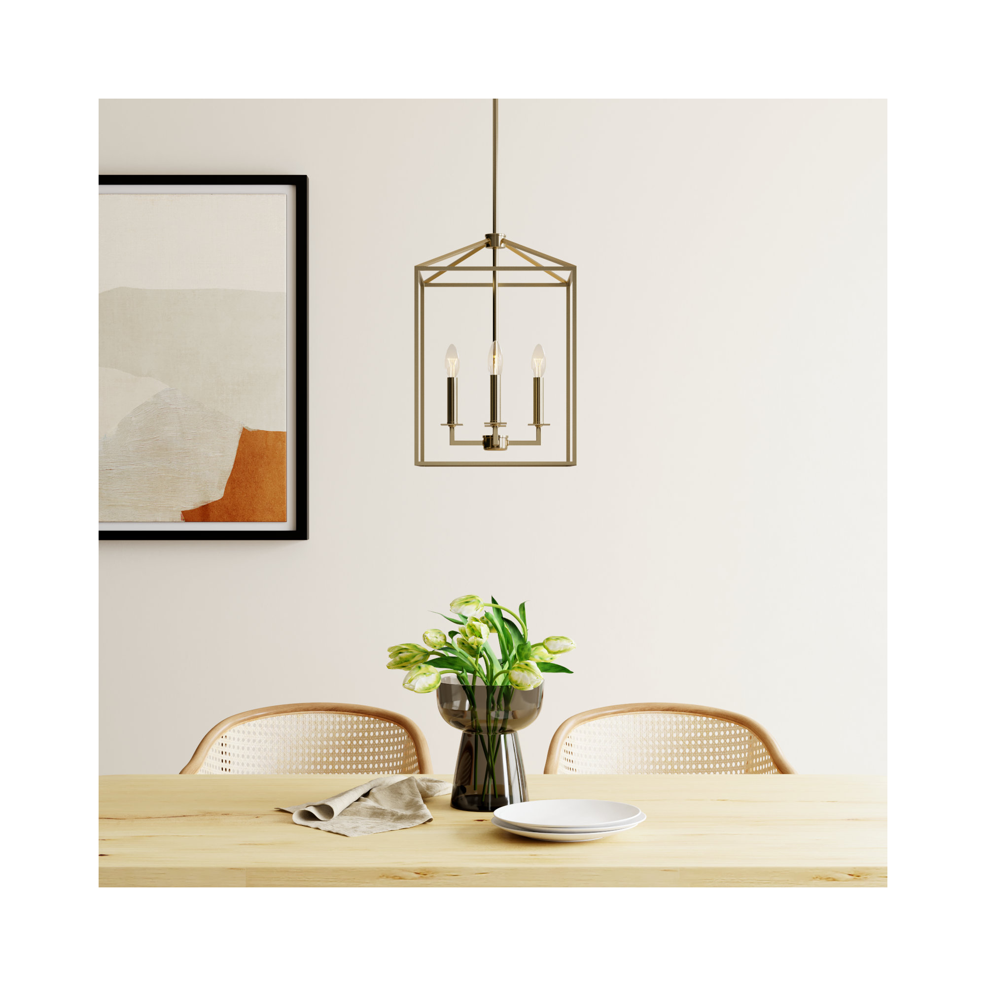 Ellis 4 - Light Metal Dimmable Lantern Chandelier, No, 18.5" H x 12.25" W x 12.25" D, Satin Brass