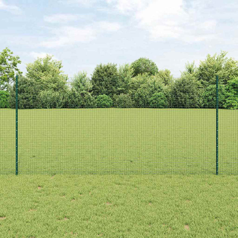 Vidaxl Fence With Posts Steel, 120cm H x 2500cm W x 2.7cm D, Green