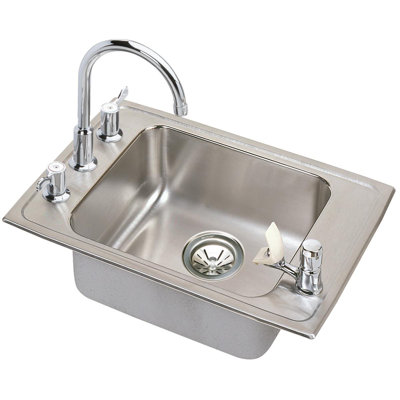 Lustertone 25" L x 17" W Drop-In Kitchen Sink with Faucet and Basket Strainer