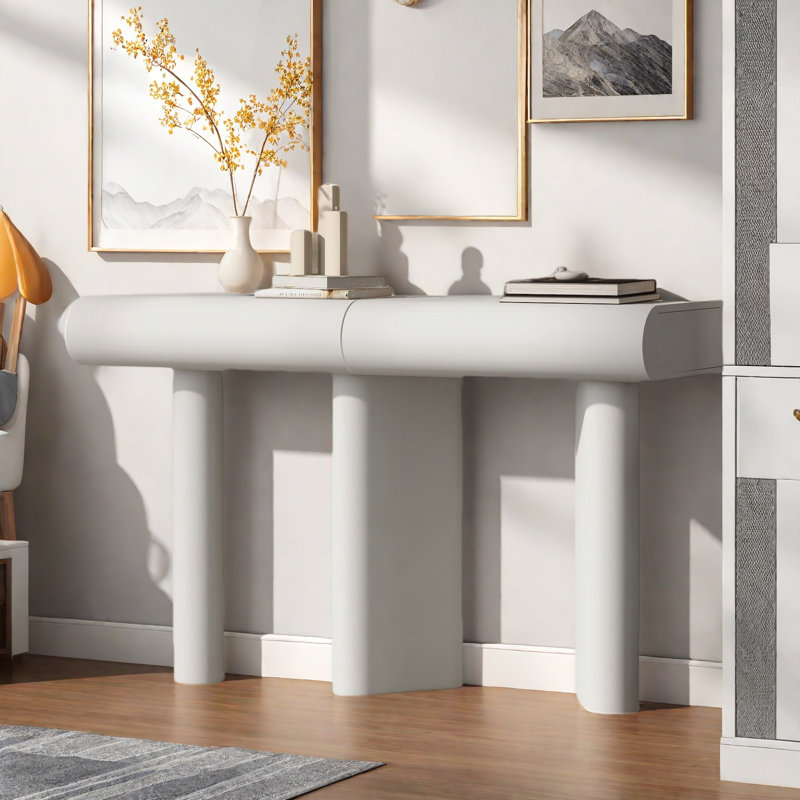 Modern Entryway Table With 2 Curved Drawers, White