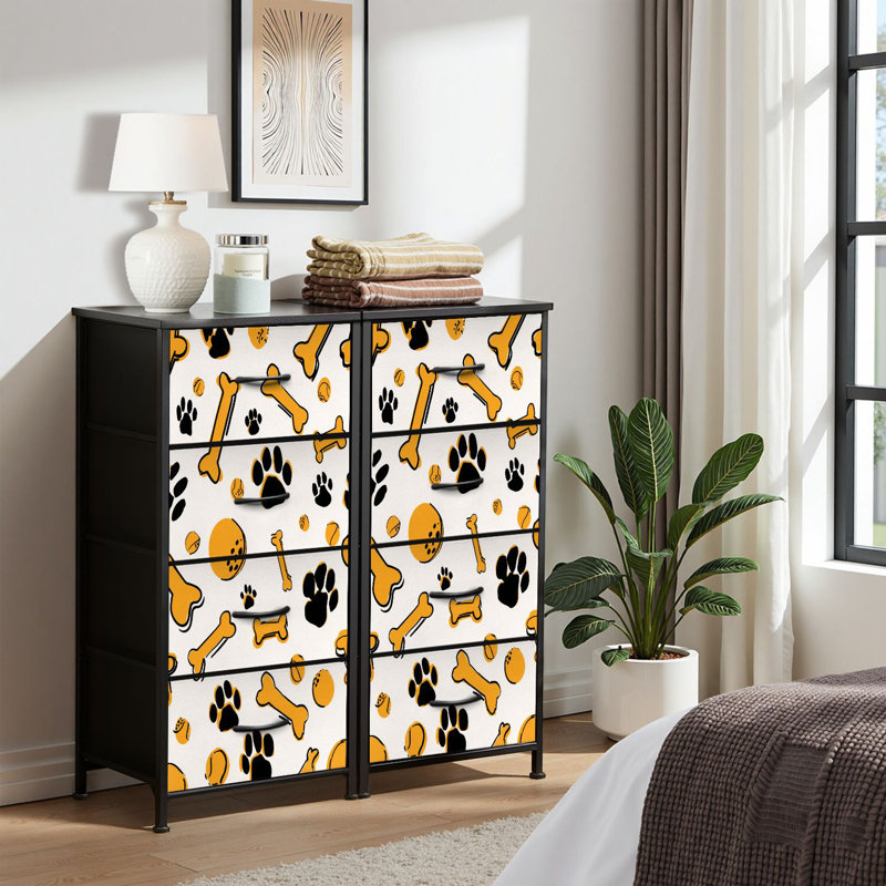 4 Drawer Dresser for Bedroom, Narrow Chest of Drawers, Wooden Top and Study Iron Frame 18"x37.5"-(WxH)