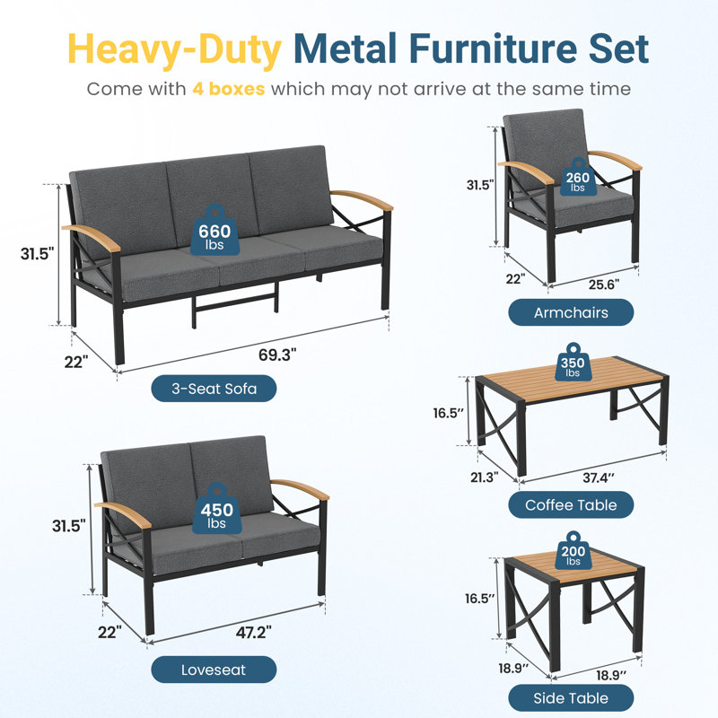 6-Piece Outdoor Conversation Set, Gray
