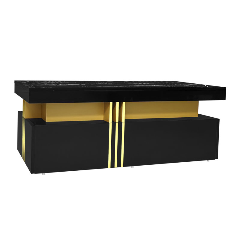 Chalsea Coffee Table with Storage, Black, Arabescato White Marble