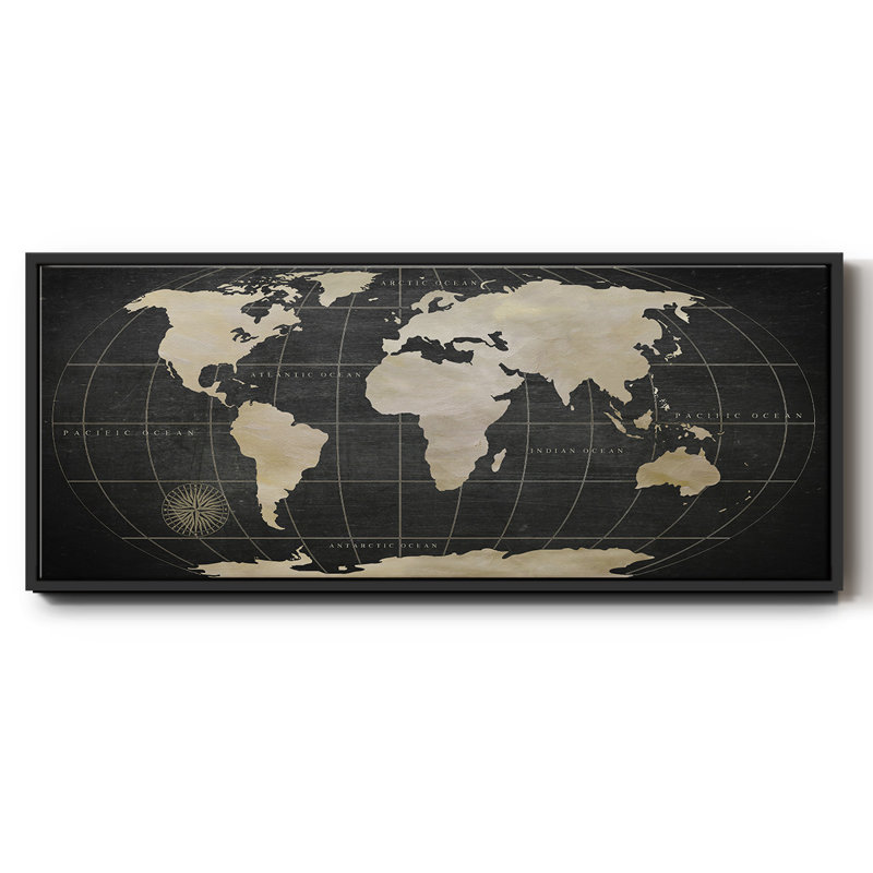 Carte du monde rétro - toile encadrée, H 8 po x l 20 po