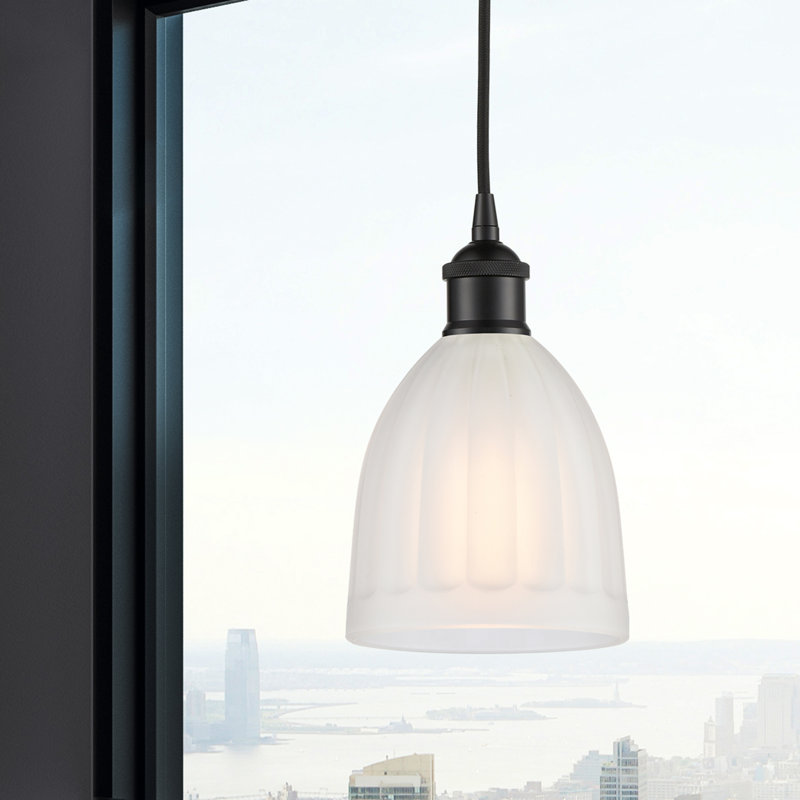 Luminaire suspendu en forme de cloche à 1 lumière Radegonde, Blanc, Noir mat