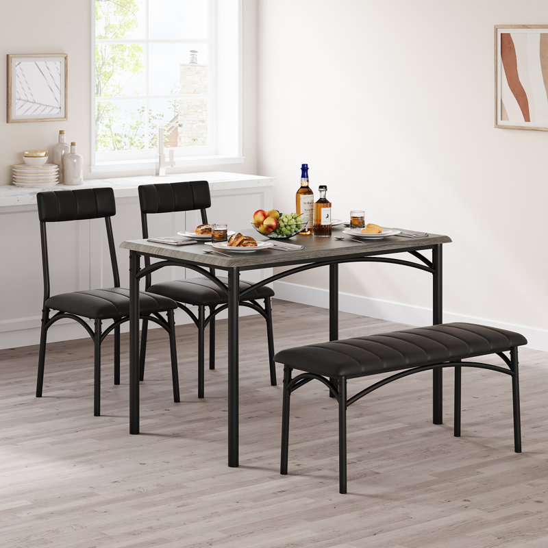 Dining Table Set for 4, Kitchen Table with 2 Chairs and bench, Gray