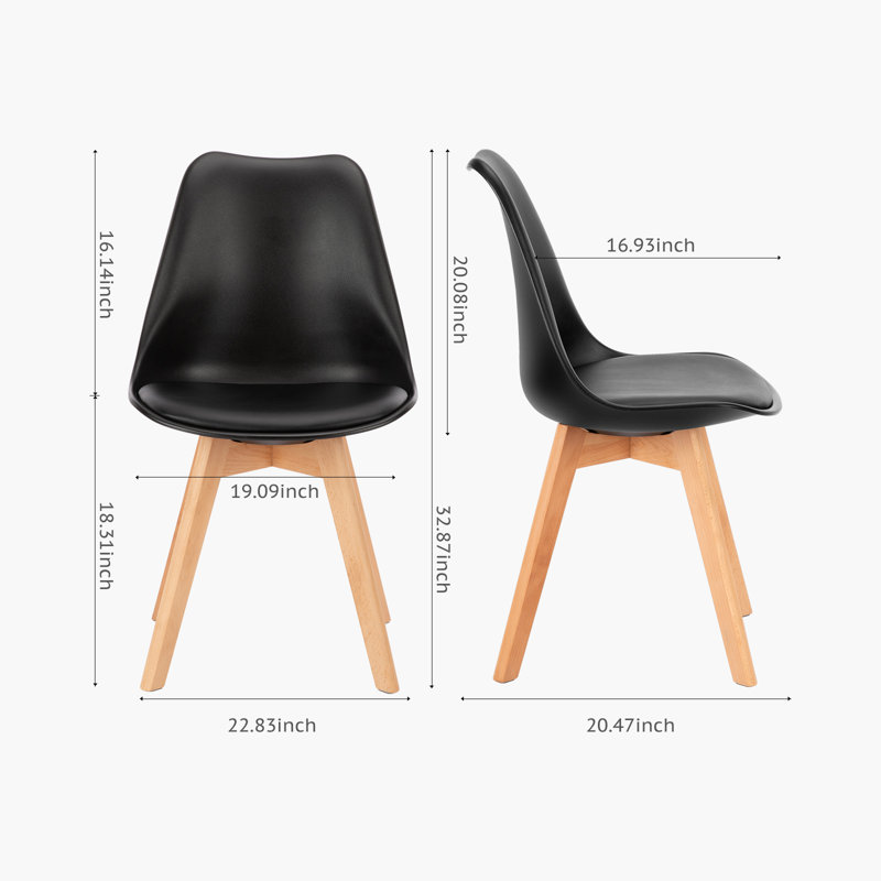 Set of 8 PU Leather Upholstered Kitchen Chairs With Solid Beech Wood Legs, Black