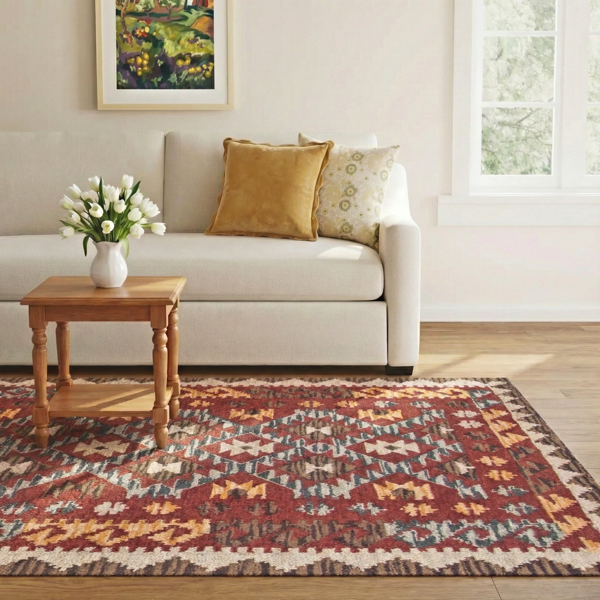 Fiona Handmade Wool Red Rug, Rectangle 8' x 11'