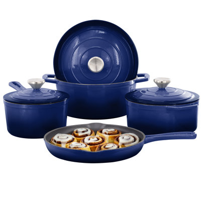 Batterie de cuisine en fonte émaillée 7 pièces MegaChef en bleu