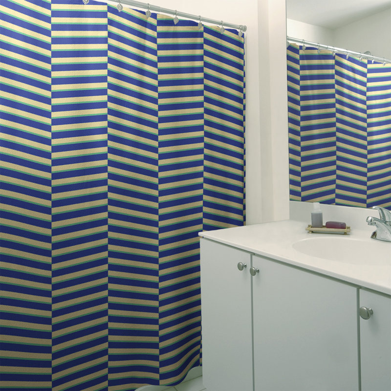 Rideau de douche simple à rayures rompues, Bleu / Vert / Jaune