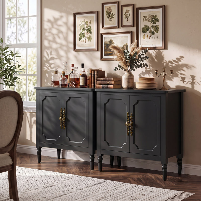 Armoire d'appoint 63 "avec tablette réglable, buffet de rangement rétro pour le salon, Black