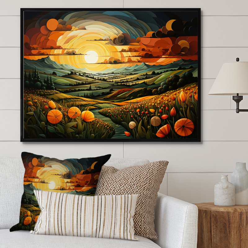 «Countryside Geometric Plains I», reproduction sur toile, H 34 po x l 44 po x P 1,5 po, Cadre flottant noir