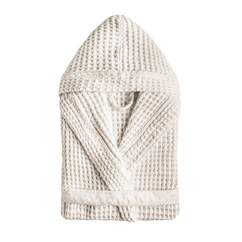 Aura 100% Cotton Waffle Gender Neutral Bathrobe with Hood, S, Natural