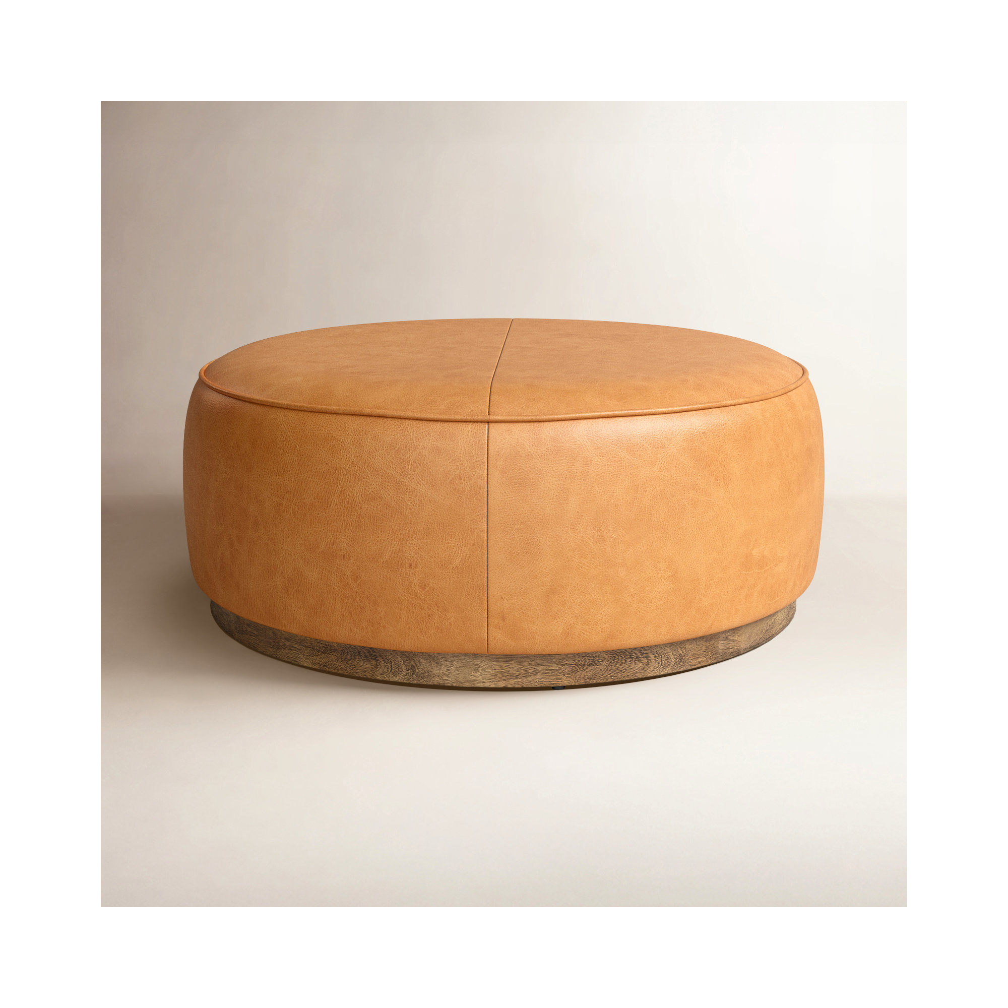 Clarksdale Upholstered Ottoman, Palermo Butterscotch Genuine Leather, Distressed Natural