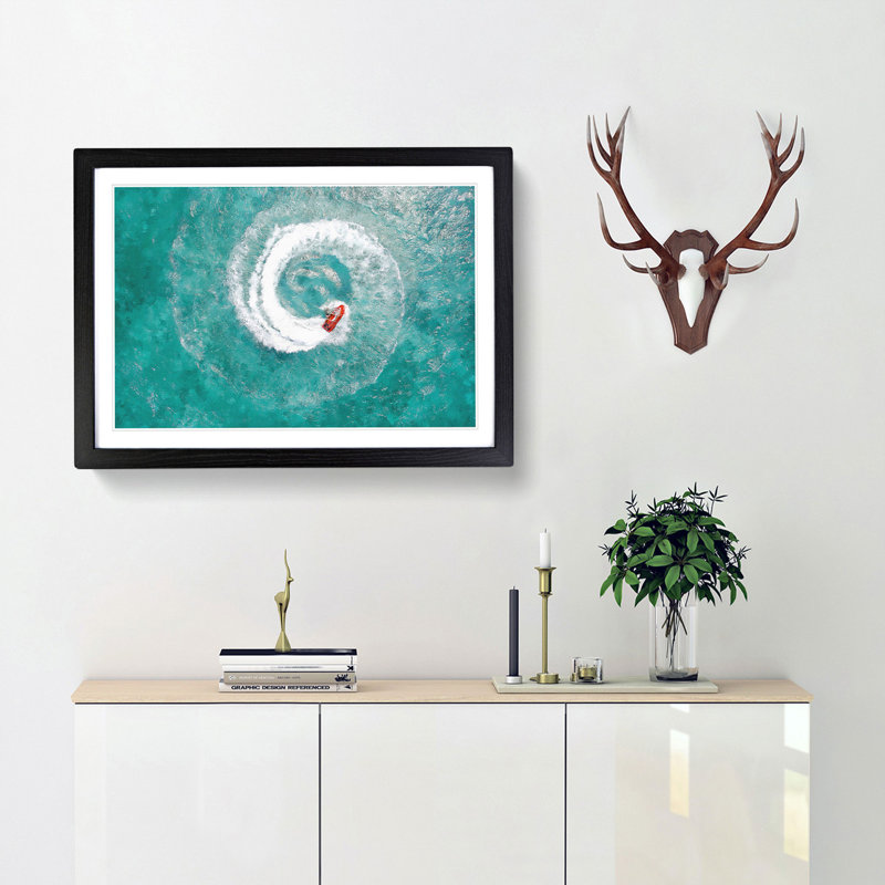 Jet Ski Whirlpool on Bear Lake - Picture Frame Painting Print, 62cm H x 87cm W x 2cm D, Black Framed