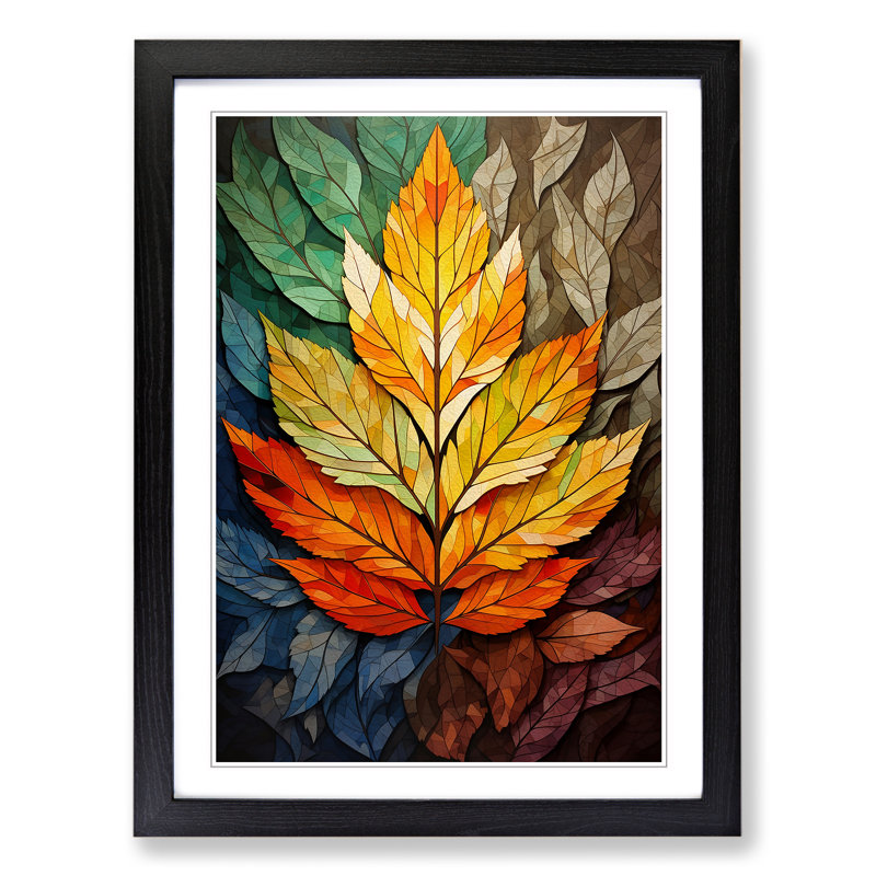 Leaf Geometric No.2 - Single Picture Frame Print on Wood, 34cm H x 25cm W x 2cm D, Black
