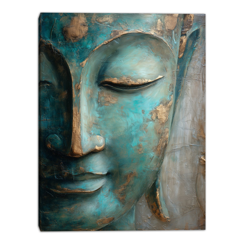 «Verdigris Buddha V», art mural sur toile tendue, L 36 po x H 48 po x P 1,5 po