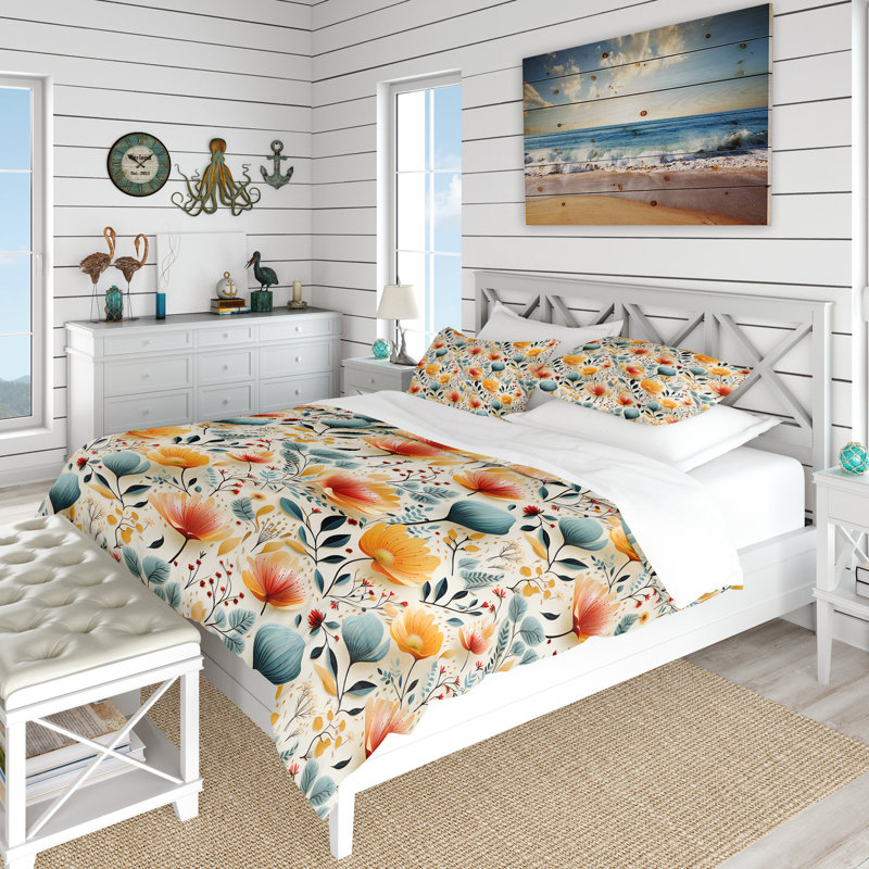 Literie de composition botanique de couleur pastel III, Housse de couette simple + 1 taie décorative stan