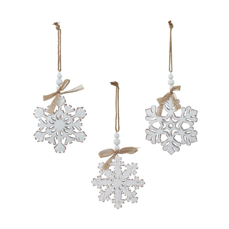Ensemble de 3 ornements en forme de flocon de neige - blanc antique