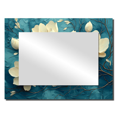 «Garden of Magnolias On Agate River II», art mural miroir floral imprimé sur métal
