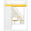 Lit mezzanine double avec coiffeuse et rangement intégrés, blanc et jaune. Installation d'escalier réglable, rangement à 3 niveaux pour le chargement des vêtements, petites chambres peu encombrantes, structure en bois-130165014