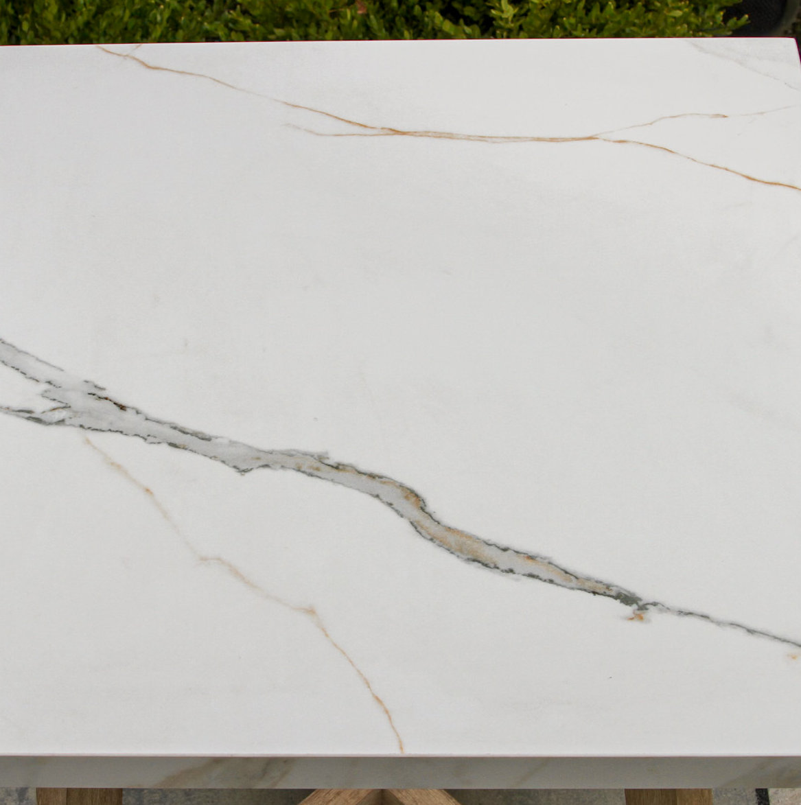 Posey 23" Patio Side Table, White Marble