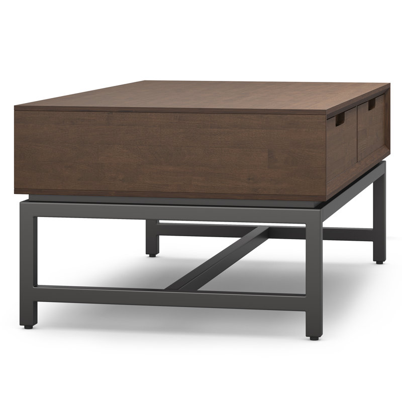 Walnut Brown Lift-Top Coffee Table with Metal Base and Storage